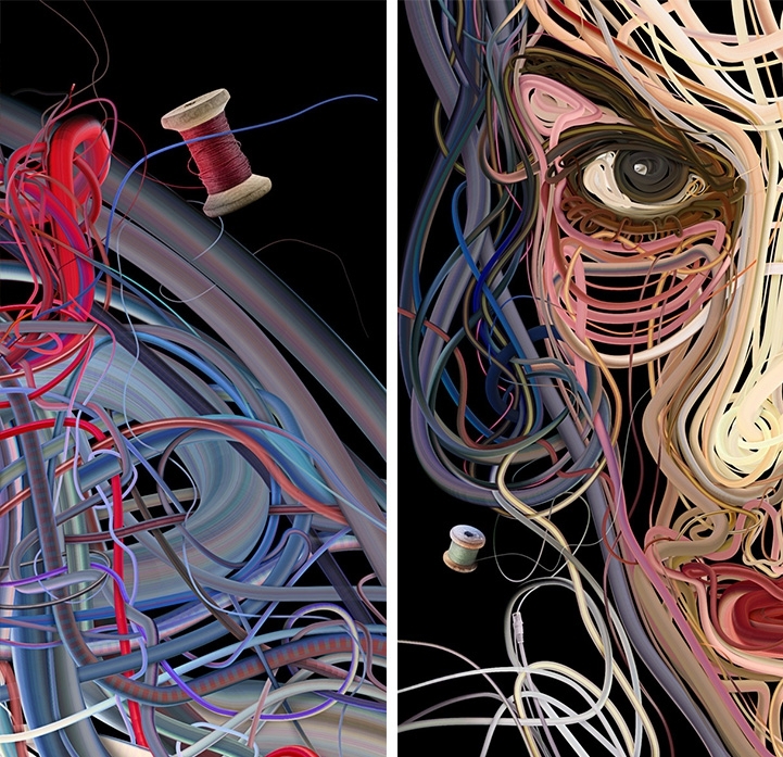 Complex Illustrations Formed with Tangles of Colorful Wires