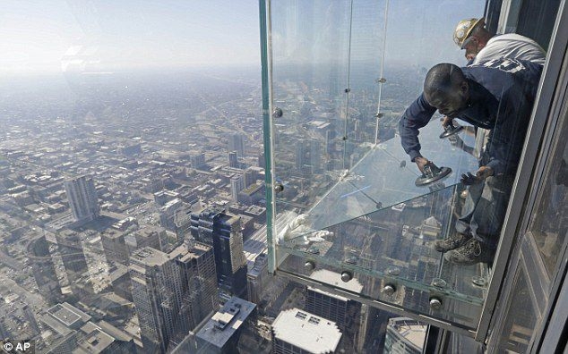 Willis Tower's 103rd floor glass viewing platform CRACKED