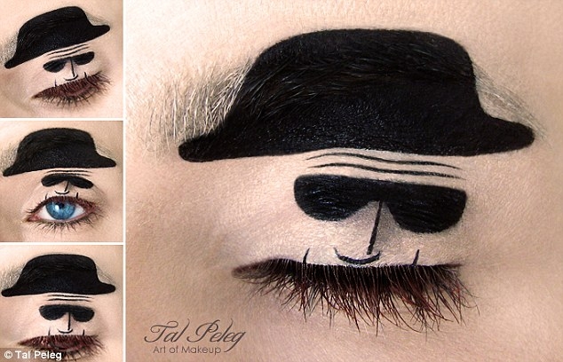 Tal Peleg creates the designs using liquid eyeliner and eyeshadow  