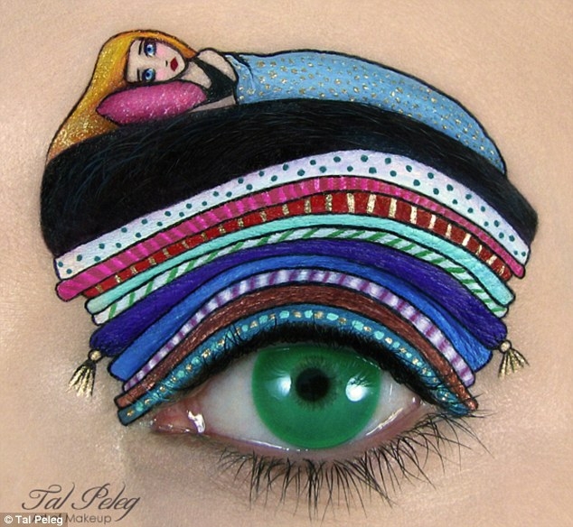 Tal Peleg creates the designs using liquid eyeliner and eyeshadow  