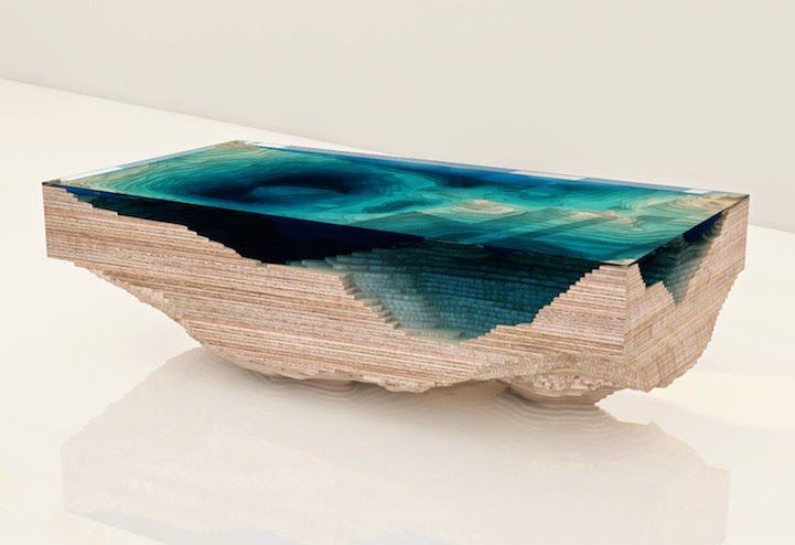 Stunning Table Layers Wood and Glass to Form Dramatic Ocean Depths