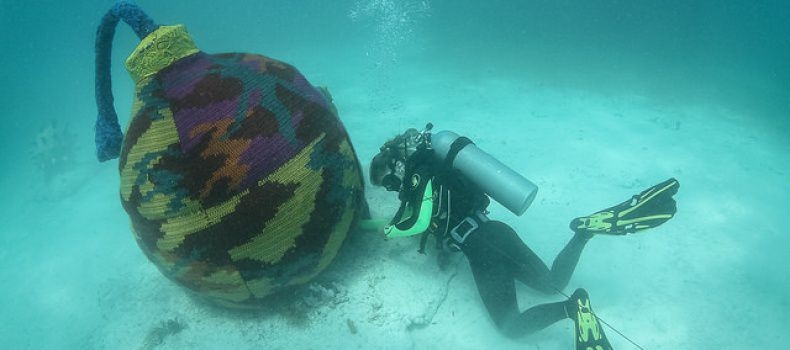 Artist Dives Underwater To Knit Cozy Sweaters For Submerged Objects