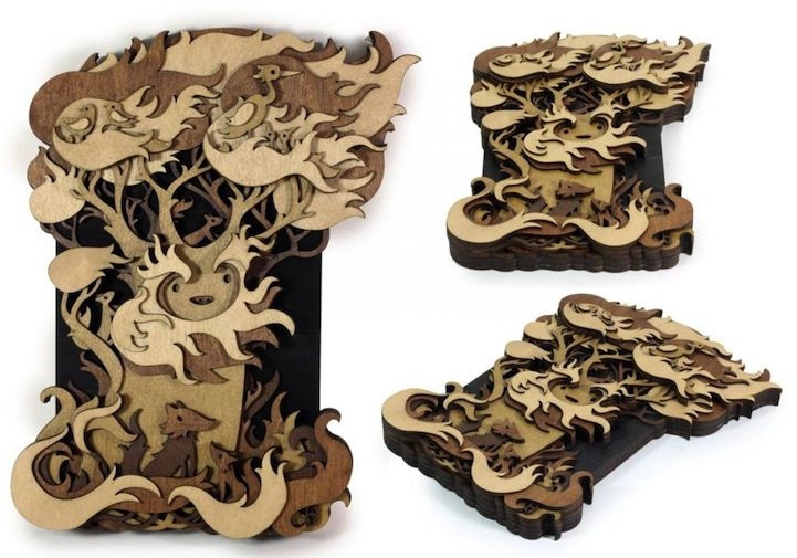 Amazingly Detailed Illustrations Transformed Into Cut Wood Design