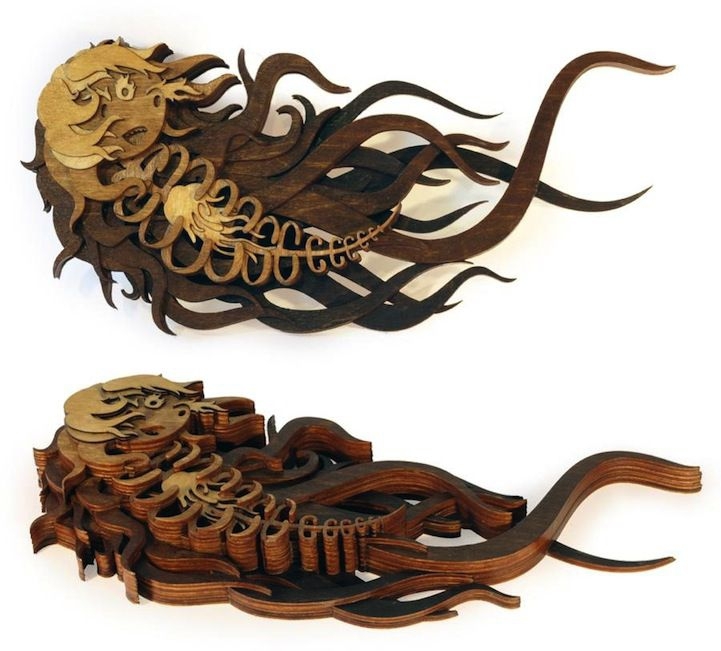 Amazingly Detailed Illustrations Transformed Into Cut Wood Design