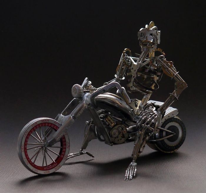 These Guys Made A Motorcycle And Rider Completely Out Of Vintage Watch