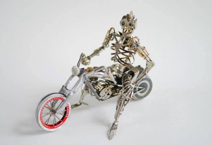 These Guys Made A Motorcycle And Rider Completely Out Of Vintage Watch