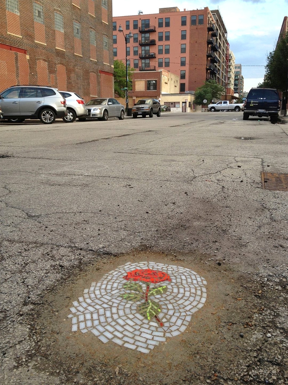 Artist Fills In Chicago's Potholes With Beautiful Flower Mosaics