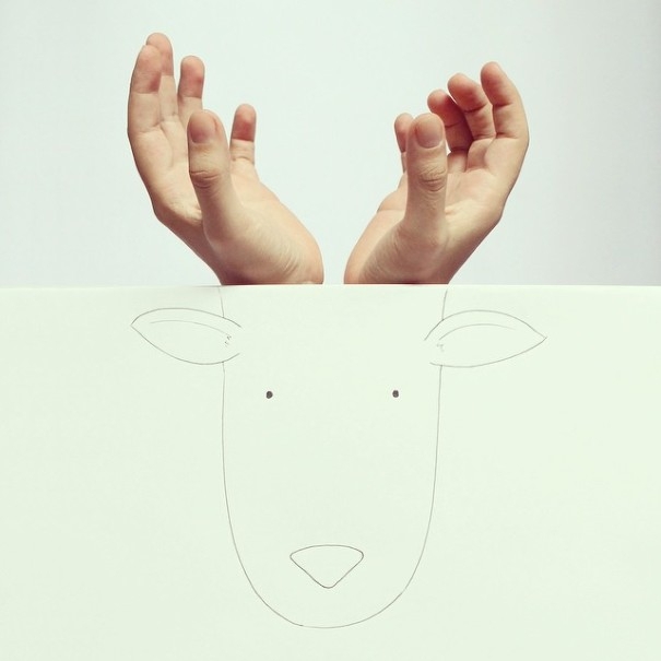 Artist creates cute drawings out of his own fingers
