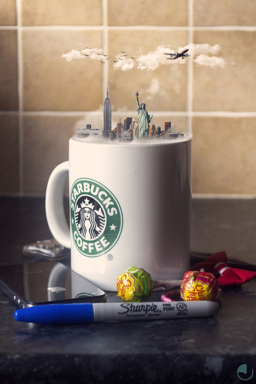 Creative Photo Manipulations Of Miniature Cities In Cups