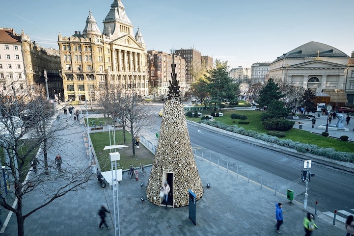 Hungarian "Charity" Tree Made with 5,000 Pieces of Firewood