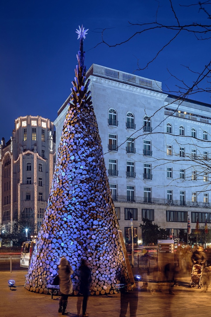 Hungarian "Charity" Tree Made with 5,000 Pieces of Firewood