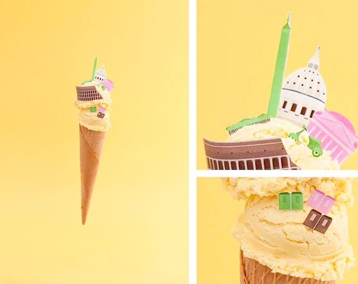 Delightful Paper Dioramas Showcase Iconic Cities Atop Famous Foods