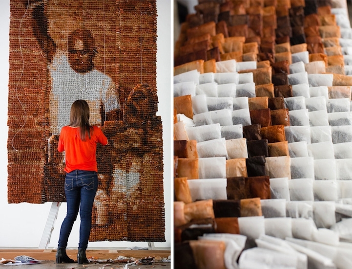 Incredible Portrait Comprised of 20,000 Tea Bags by Red Hong Yi