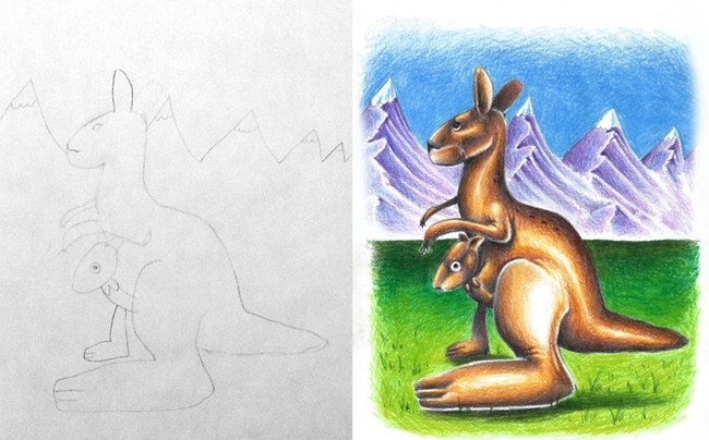 Loving Dad Takes His Kids' Drawings And Colors Them In During Business