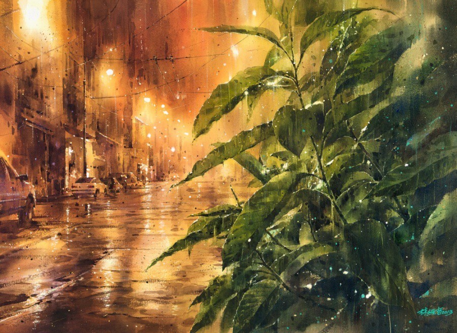 Rainy watercolor of Ching Lin Che