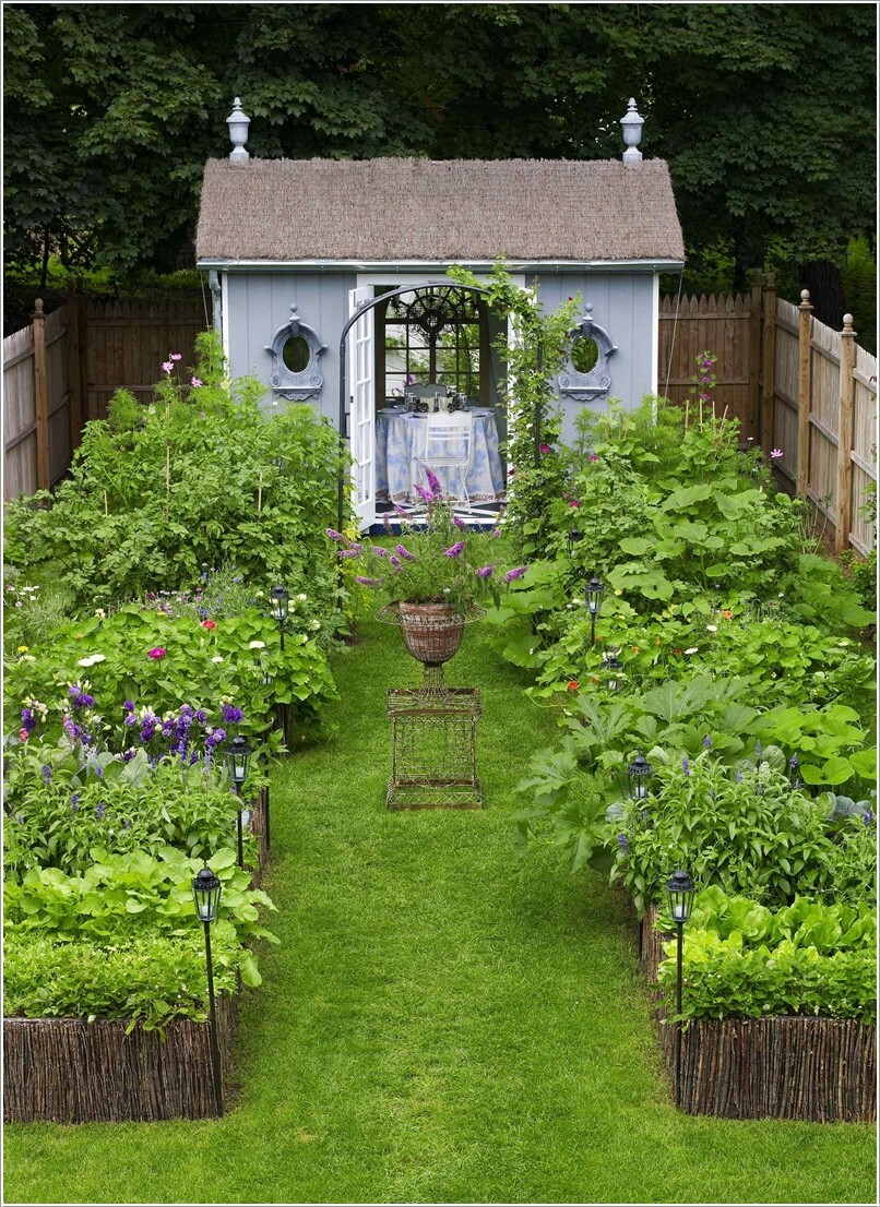 6. An Inviting Garden Shed with a Dining Area