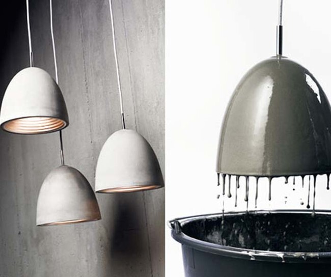 Concrete-dipped lamp shades