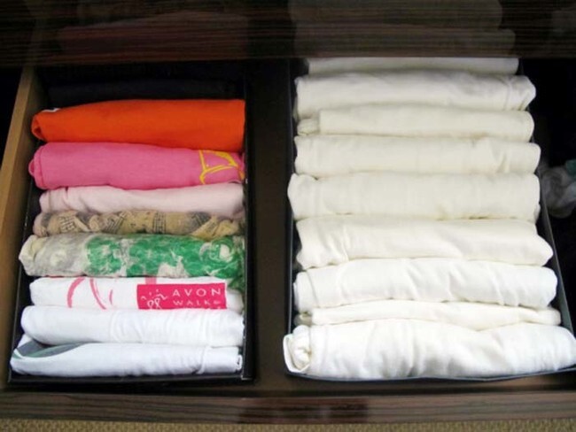 Keep your drawers organized using shoe boxes.