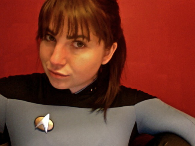 The Star Trek outfit acquired while slurring Shatner quotes.