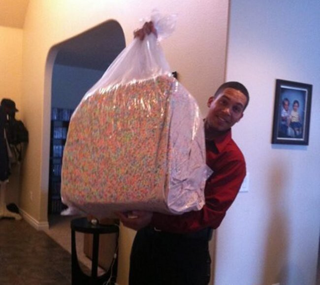 A 20 lb bag of Lucky Charms marshmallows ordered after a battle with the drunchies.