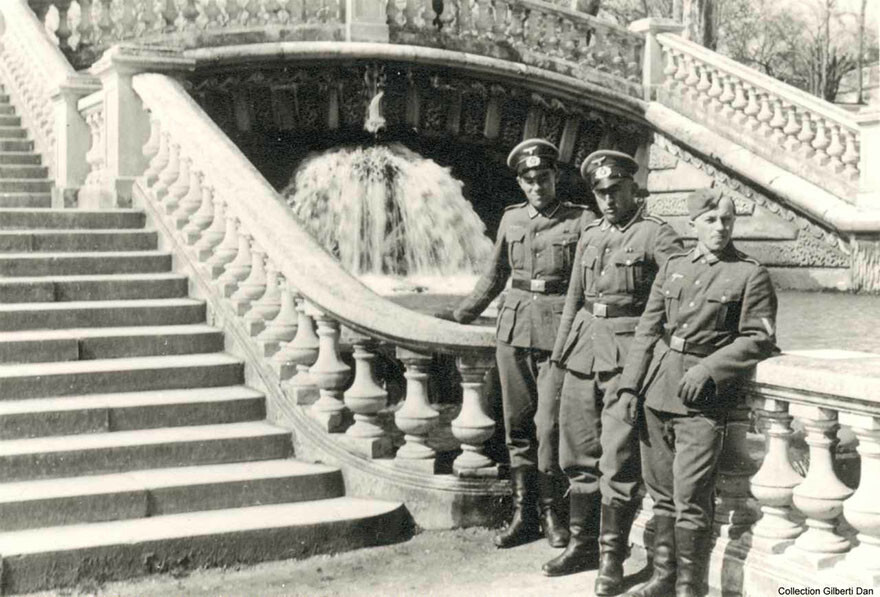 German officers photographed front of the Parc Darcy fountain