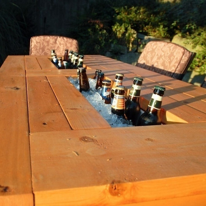 13) Create a patio table with a built-in beer and wine cooler