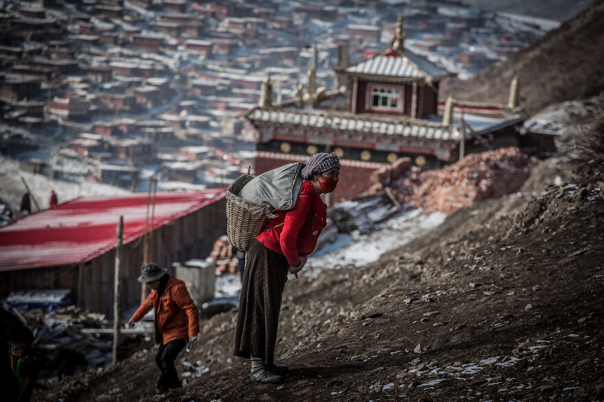 Tibetan people share the same area with the monks and nuns