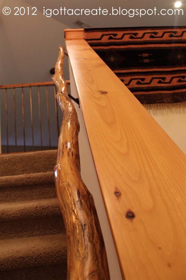 Make a rustic handrail from a tree branch.
