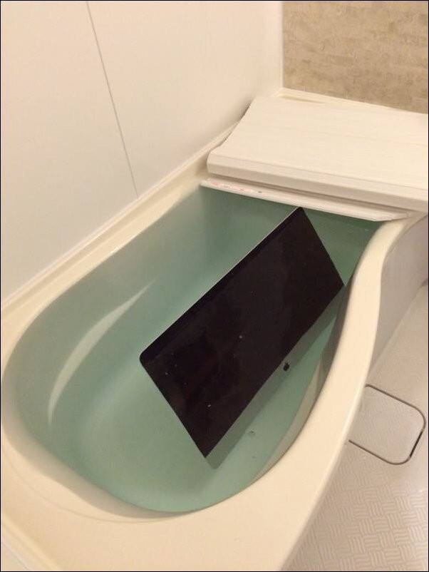 Dump all of his Apple products in the bathtub!
