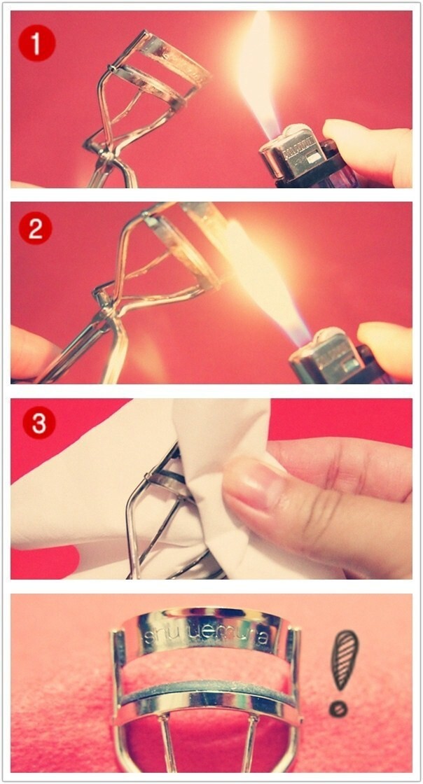 Get all of the gunk off of your eyelash curler with a lighter.