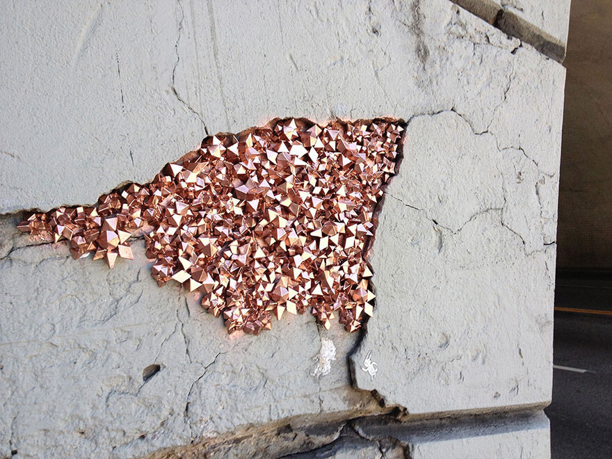 Artist Hides Crystallized Geode Installations Inside Wall Cracks