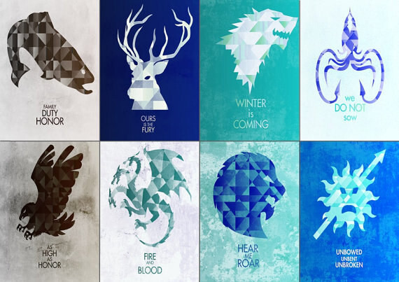 Game of Thrones symbols of house flags poster art.