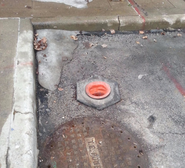 6. The person who filled in this pot hole with a traffic cone.