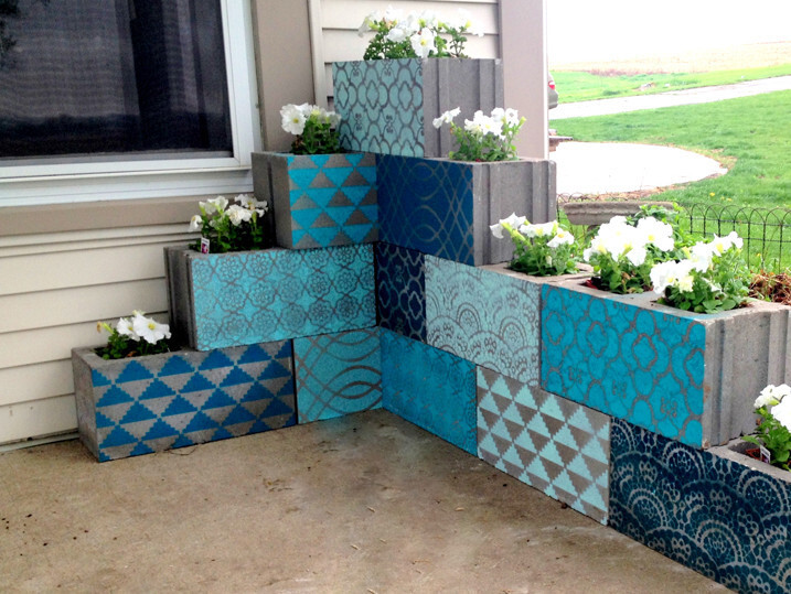5. Stencil fun patterns on cinder blocks, then put plants in them. 