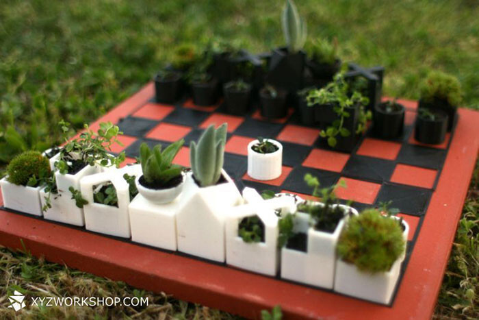 We 3D-Printed A Chess Set With Tiny Flower Pots As Chess Pieces