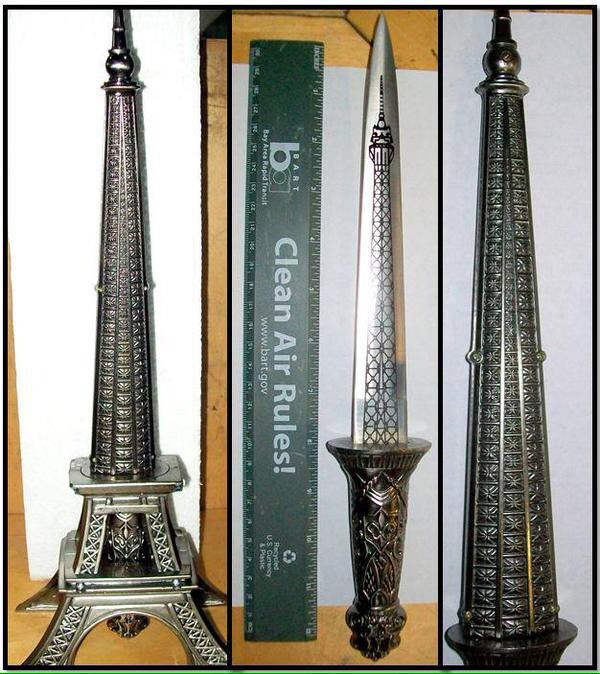 11. Double-edged sword inside an Eiffel tower souvenir 