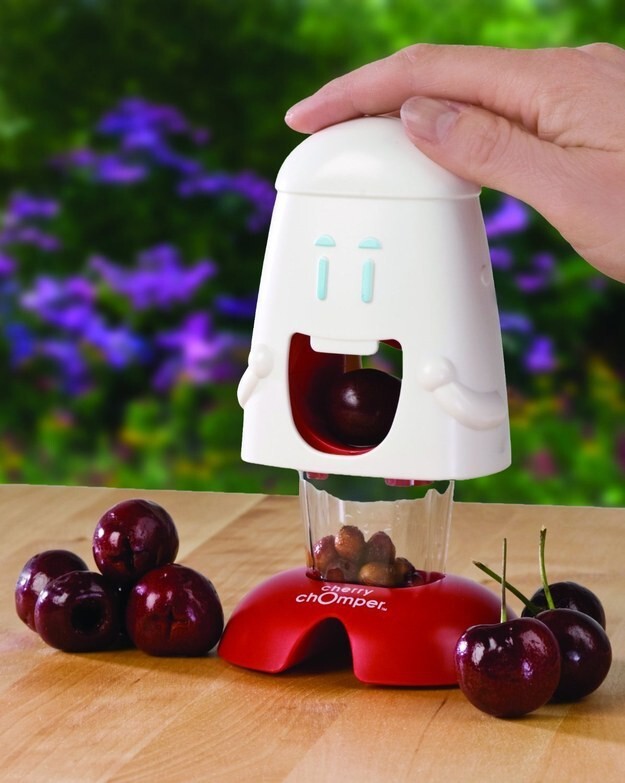 A cheery gadget that will de-pit your cherries with a chomp.