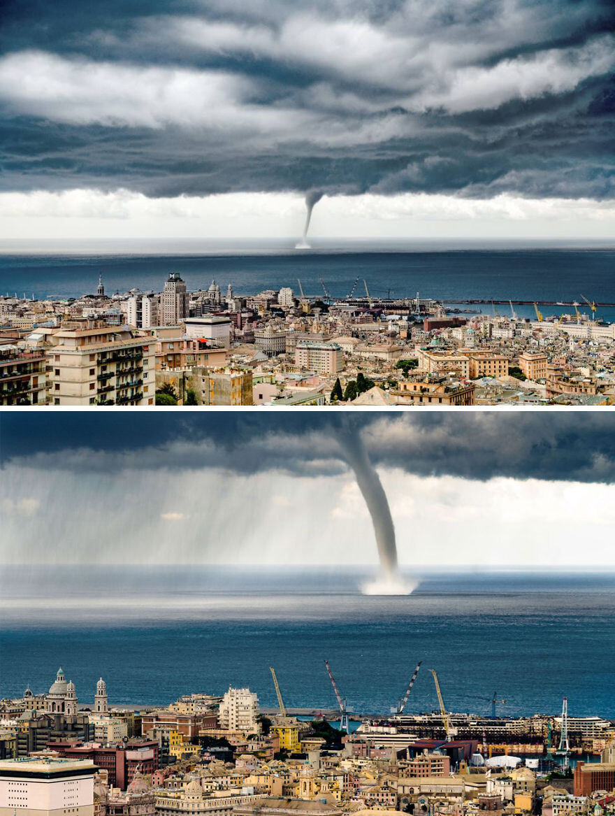 Russian Tourist Captures Moment A Giant Waterspout Twister Descends On Genoa