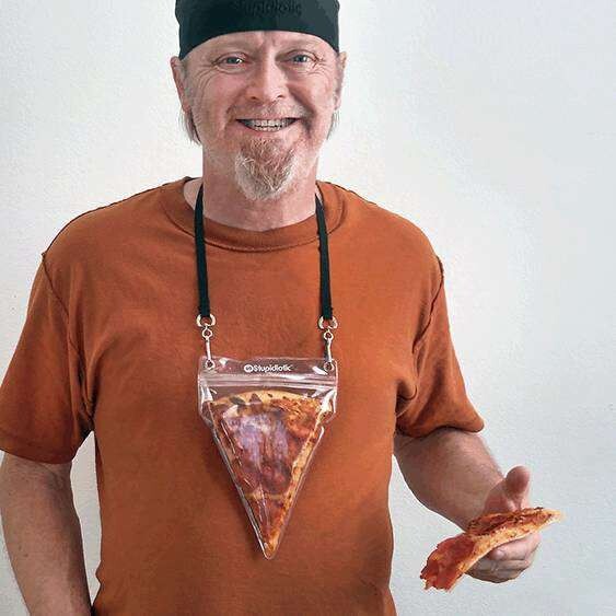 Portable Pizza Pouch. Perfect for carrying your lunch, doubles as a sweet necklace.