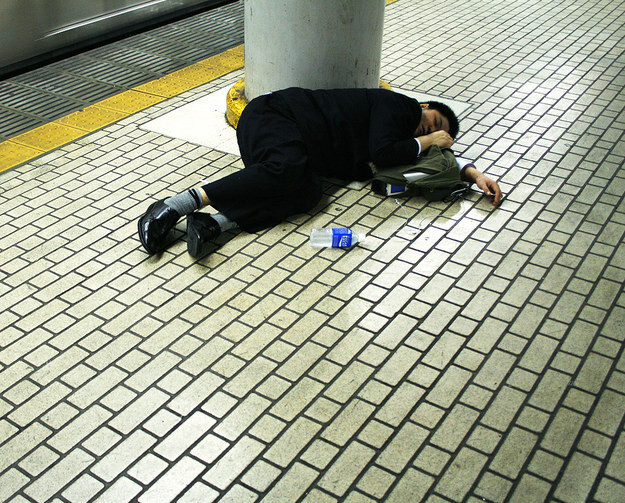 Drunk salarymen crashing wherever the hell they like.