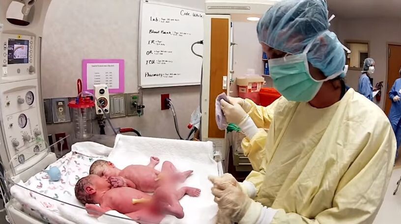 Dad Captures Newborn Twins “Meeting” For The Very First Time