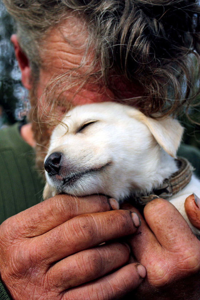 This Homeless Man Hid His Face In His Puppy Because He Was Too Embarrassed To Let The Photographer See His Tears