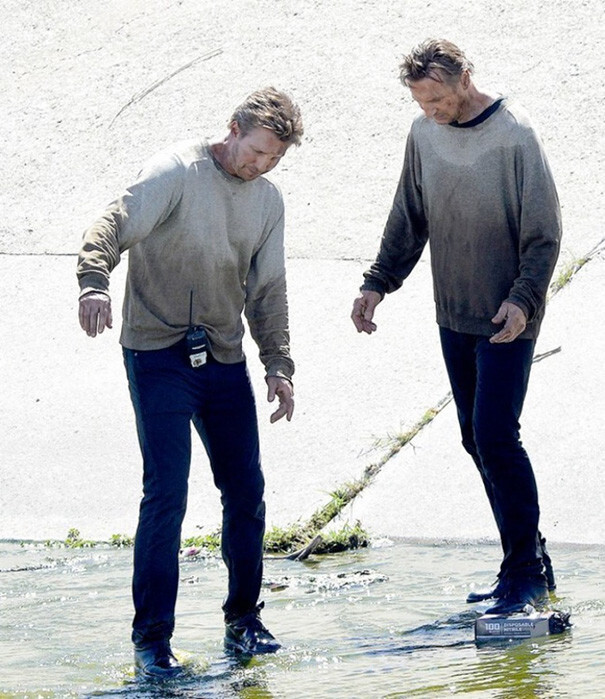 #29 Liam Neeson And His Stunt Double Mark Vanselow On The Set Of Taken 3