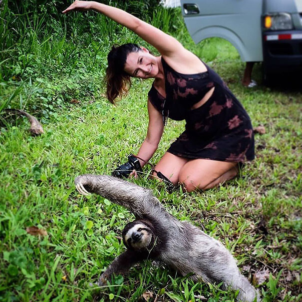 #12 Tourist Girl Stopped To Join Yoga Sloth Lesson