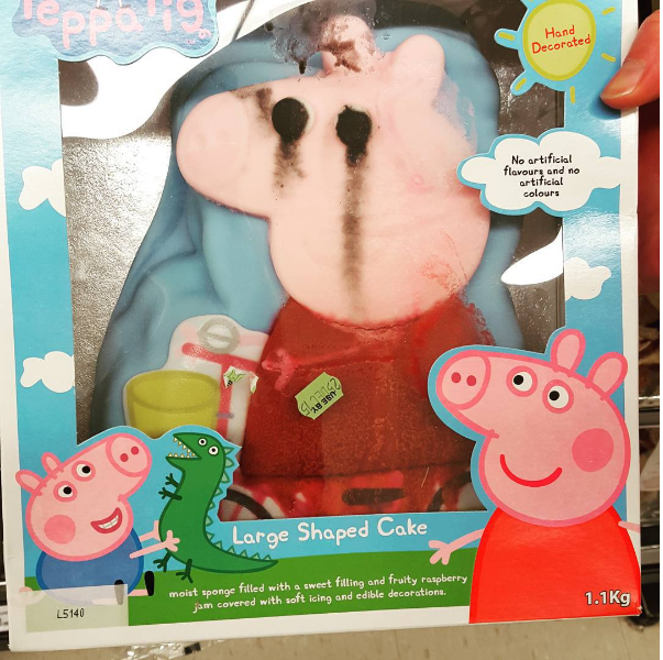 This Peppa Pig cake that has seen things it can’t unsee.
