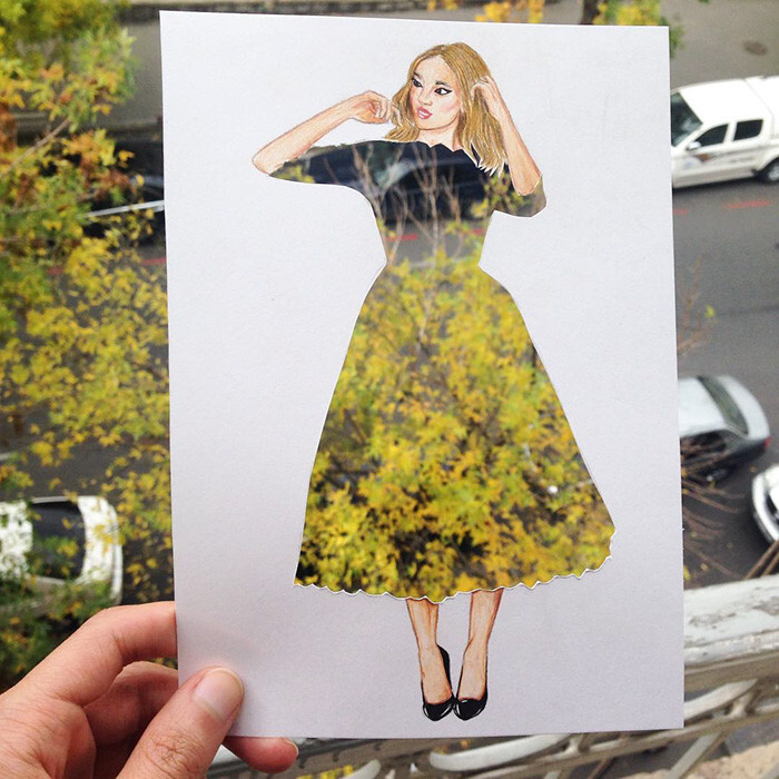 Armenian Illustrator Completes His Cut-Out Dresses With Everyday Objects