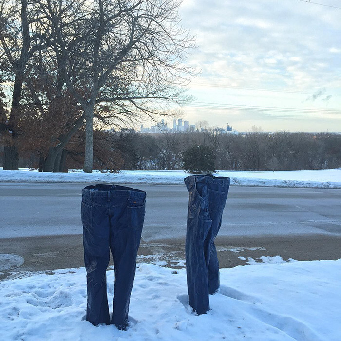 Tom Grotting started erecting frozen jeans in his neighborhood