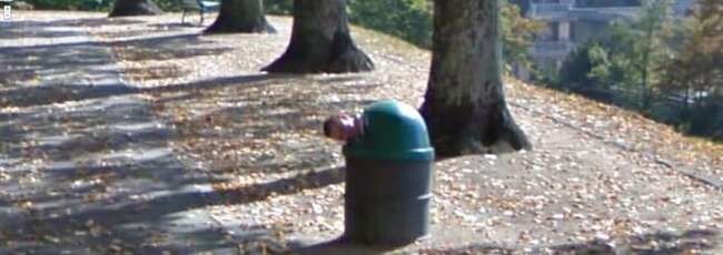 This dude, just chillin' in a garbage can.