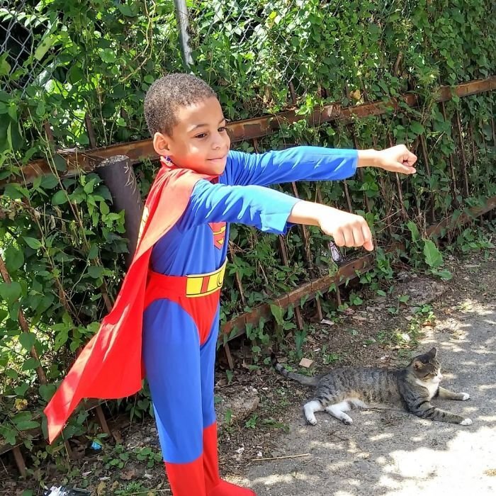 From that day on, Shon was Catman. He regularly visits, dressed in his favourite superhero outfit, feeding the cats and helping solve any problems