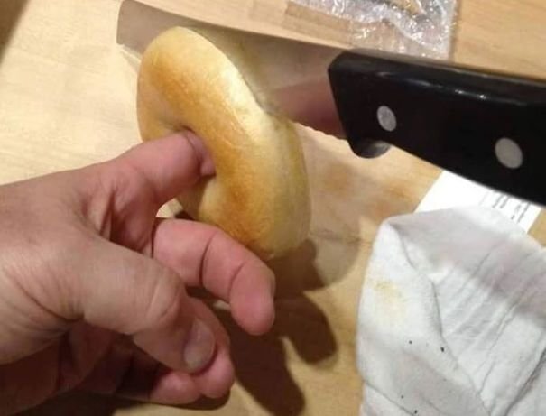 #4 When Cutting Bagels In Half, Put Your Finger Through The Stabilization Hole To Keep It Steady